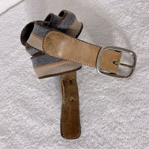 Vintage Striped Belt With Leather Ends And Silver Tone Buckle